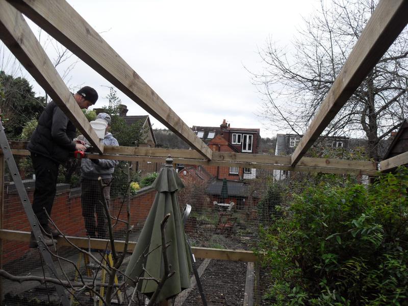 The struts go on to hold the chicken wire