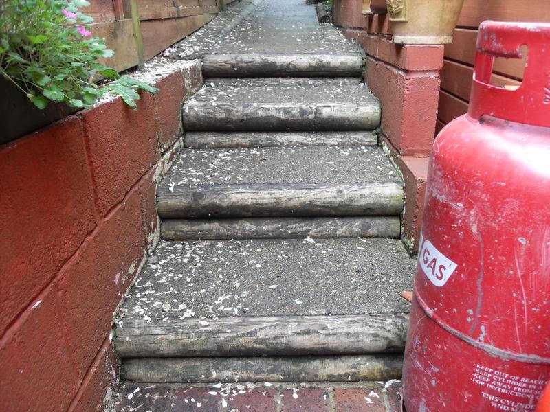 The steps have wooden edges