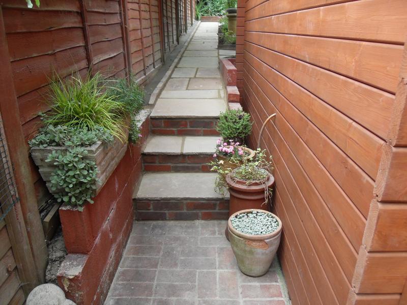 The steps and path going past the cabin